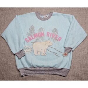 VINTAGE Polar Bear Sweatshirt Mens Small Blue Salmaon River Pullover USA 90s